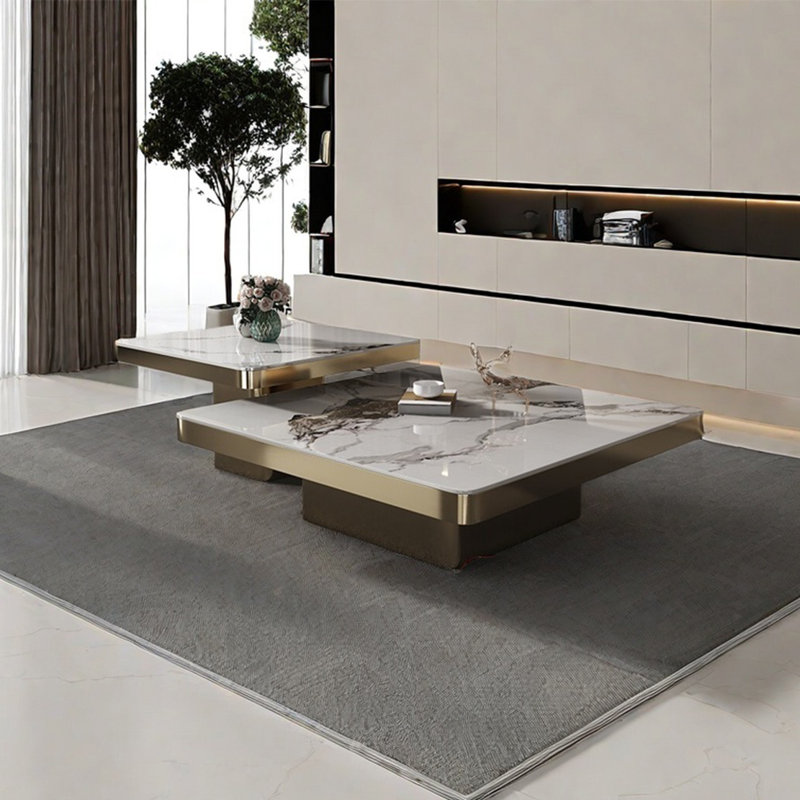 Table basse simple à panneau carré, Doré, H 15 po x L 39,4 po x l 39,4 po