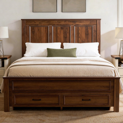 Farmhouse Wood Queen Platform Bed Frame With 52.2" Tall Headboard, Large Storage Drawers, Brown