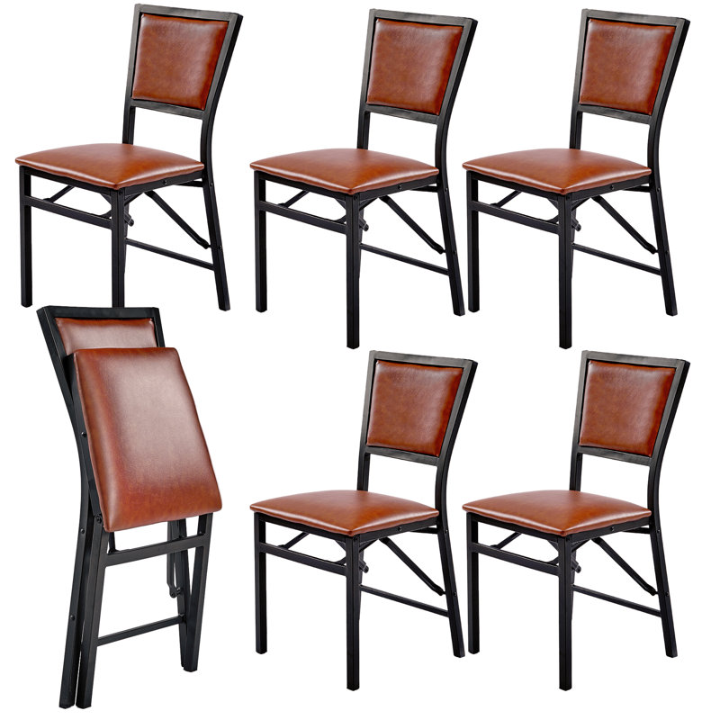 Ailse Folding Dining Chair Set Of 6, Upholstered PU Leather Dining Room Chairs, 6-Piece Faux Leather Parsons Chairs, Space-Saving Foldable Kitchen Armless Side Chair with Metal Frame, 300 lbs Capacity, For Dining Room, Living Room, Kitchen and Restaurant