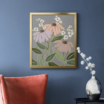 Toile encadrée de qualité supérieure Woodblock Floral I - prête à être accrochée