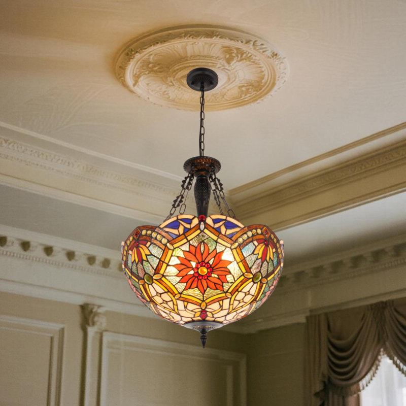 Tiffany Style - 20-Inch 5-light Head Vintage Art Stained Glass Chandelier