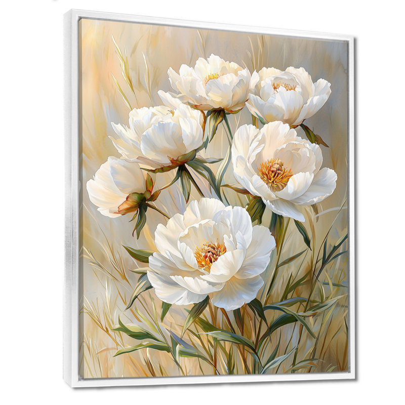 Pivoines dans l'air frais d'automne I - pivoines, art mural, Reproduction avec cadre flottant, H 44 po x l 34 po, Blanc