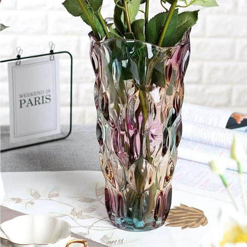 Glass Table Vase, Green/Pink