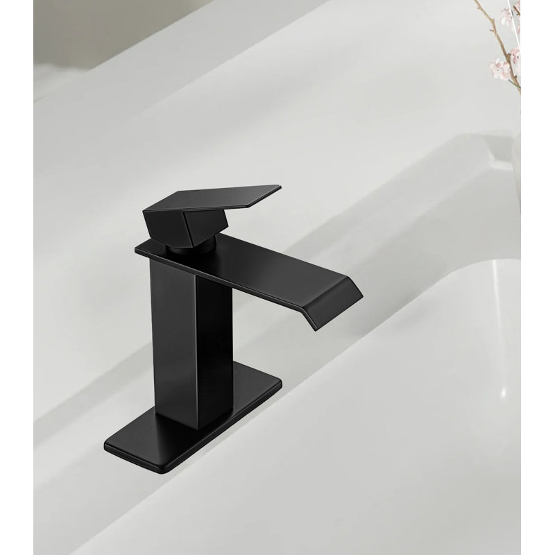 Stainless Steel Waterfall Bathroom Faucet (3-Hole Fit) With Pop-Up Drain, Deck Plate & Supply Hoses, Matte Black