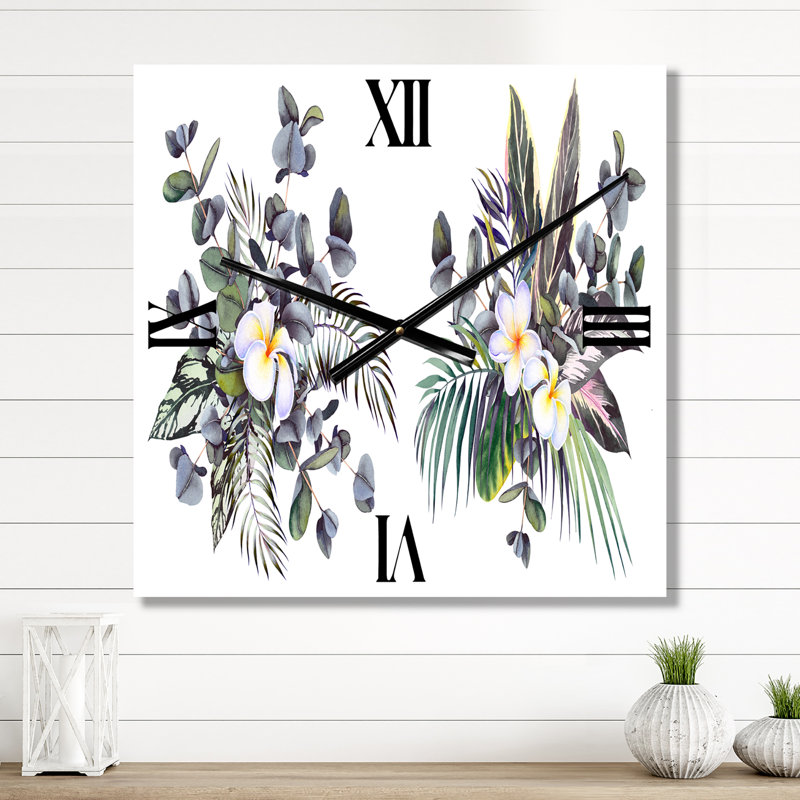 Horloge murale Bouquets tropicaux avec fleurs de frangipanier plumeria, Petit