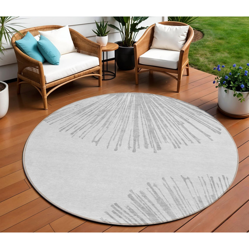 Tapis intérieur rond lavable abstrait gris et ivoire 8 pi