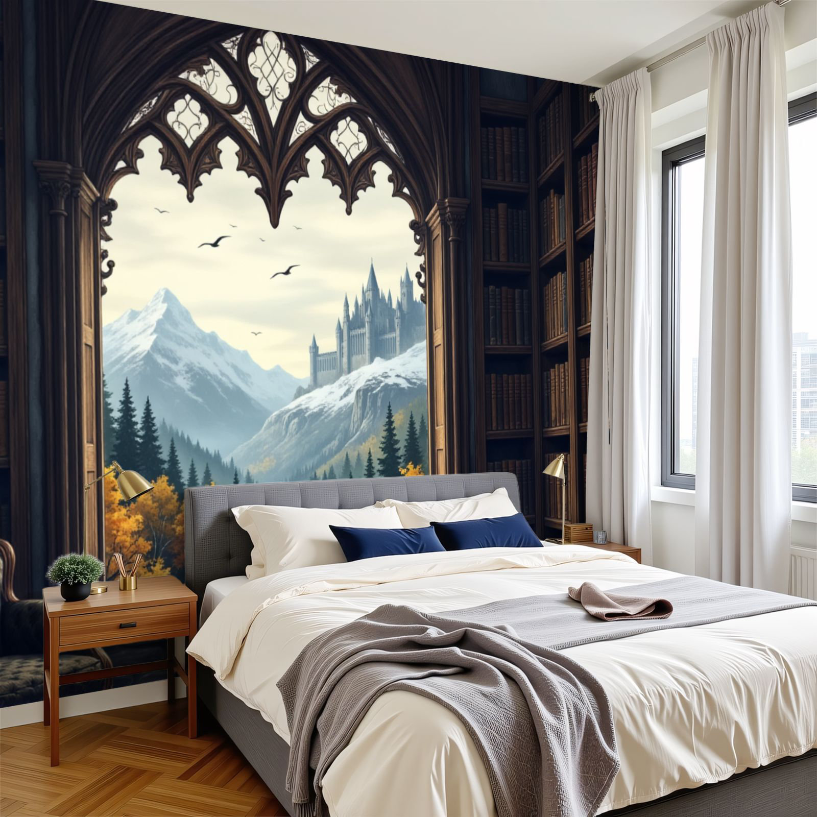 Red Barrel Studio Magic Peel and Stick Wallpaper Gothic Library Window ...