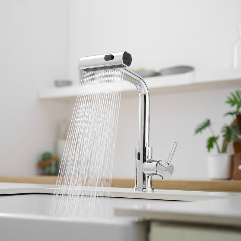 Hands-Free Automatic Smart Kitchen Faucet with Motion Sensor and Pull Out Sprayer, Stainless Steel, Touchless Operation for Modern Kitchens