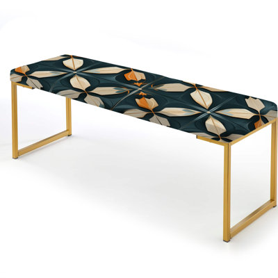 Victorian Elegance Blue Title - Geometric Upholstered Gold Bench
