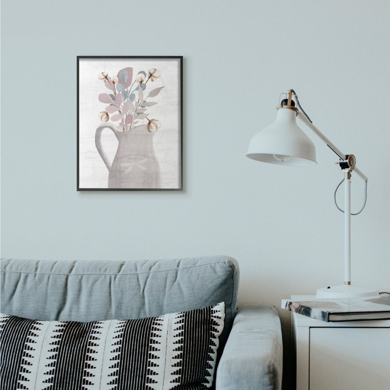 « fleur pots neutral painting », impression sur toile, H 20 po x l 16 po x P 1,5 po, Giclée encadrée noir minuit