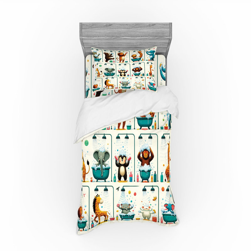Ensemble de literie Ambesonne Animal World et sarcelle orange brûlé ivoire, Housse de couette simple très longue + 2 pièces