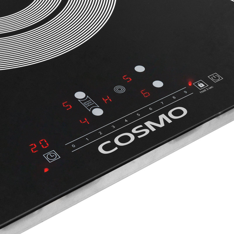 Cosmo 36 po Plaque de cuisson électrique en vitrocéramique avec 5 brûleurs, élément triple zone en noir