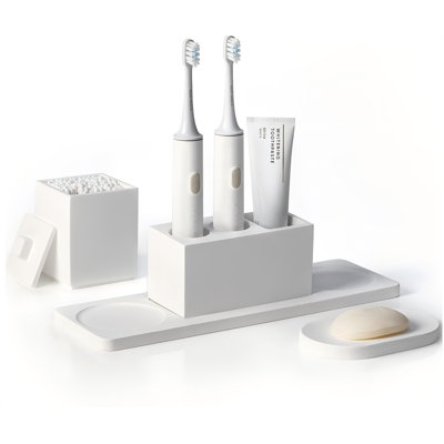 Ensemble d'accessoires de salle de bain gris, diatomite, accessoires de salle de bain avec porte-brosse à dents électrique, ensemble de porte-savon blanc