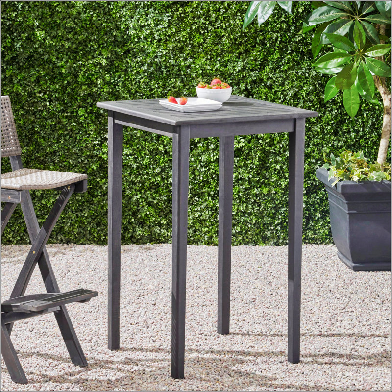 Table de bar d'extérieur carrée en bois d'acacia minimaliste avec finition en teck pour une utilisation durable et élégante du patio