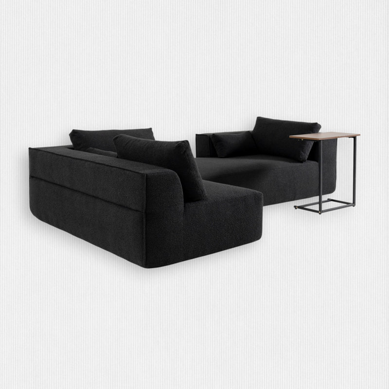 Boneless 112"W 2-Piece Upholstered Sectional, Black Boucle