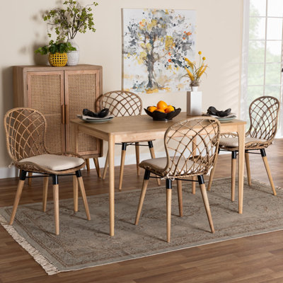 Kinnard 4 - Person Rattan and Teak Wood Dining Set by George Oliver