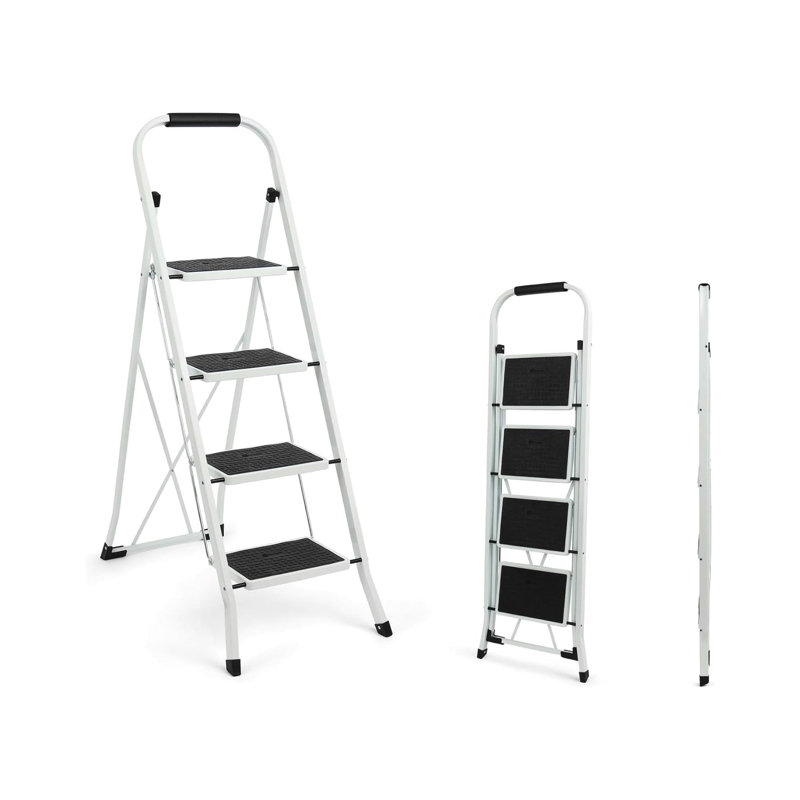 SIMPLI-MAGIC 4-Step Folding Step Ladder with Non-Slip Safety Steps, Lightweight Portable Ladder for Home and Household Use