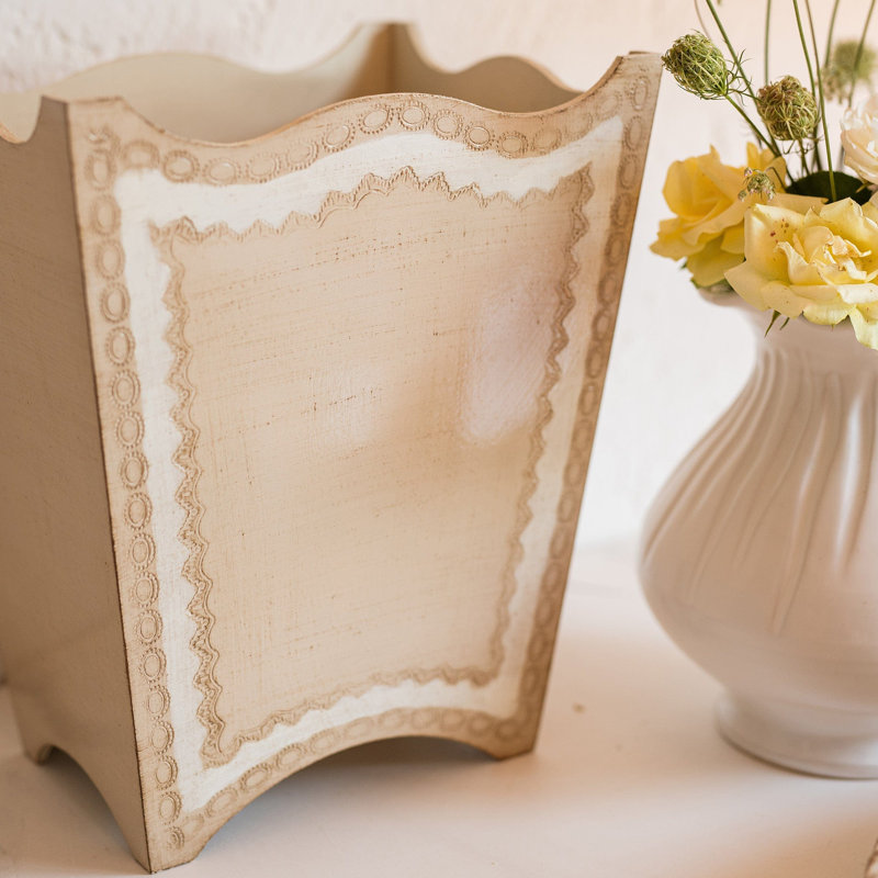 Florentine Tan Handcarved Wooden Waste Basket