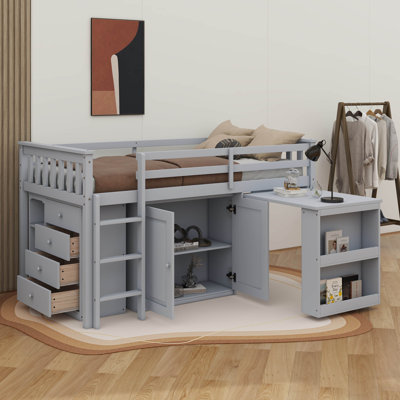 Twin Loft Bed Including Drawer Set Shelf Unit And Pull Out Desk by George Oliver