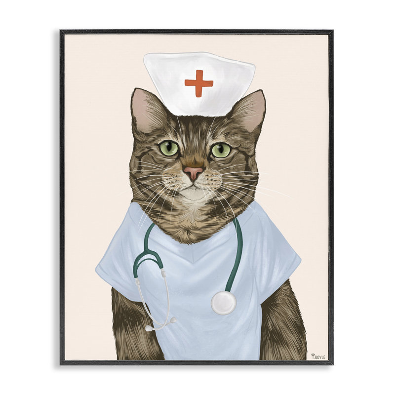 «Nurse Doctor Cat», art de la giclée encadrée par Tara Royle, Giclée encadrée noir minuit, H 20 po x l 16 po