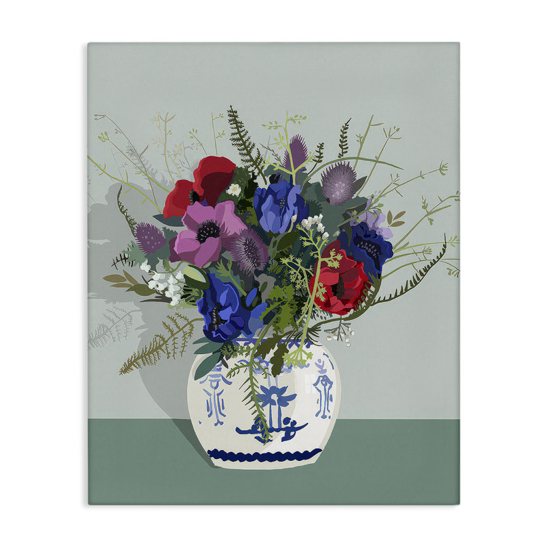 Art mural sur toile Ginger Jar & Anemones par Betty Boynes, H 20 po x l 16 po