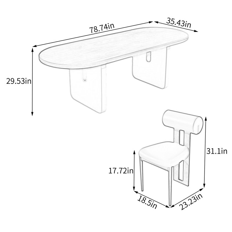 Ensemble de salle à manger Annechien, H 29,53 po x L 78,74 po x l 35,43 po, Noir, 5