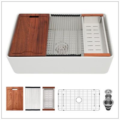 Station de travail de ferme 33 po x 20 po - Évier de cuisine de ferme à simple cuve en céramique