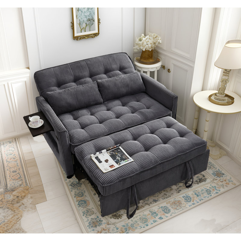 Canapé-lit moderne capitonné avec causeuse pliable pour petits espaces, Gris foncé