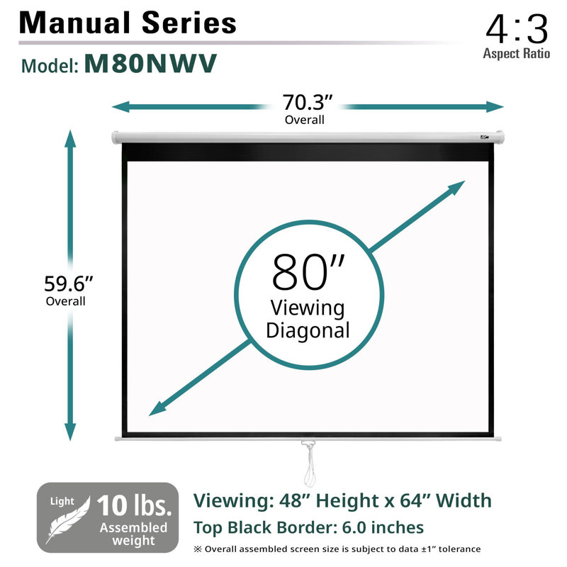 Manual Series Manual Wall/ Ceiling white case Mounted Projector Screen, 80" diagonal