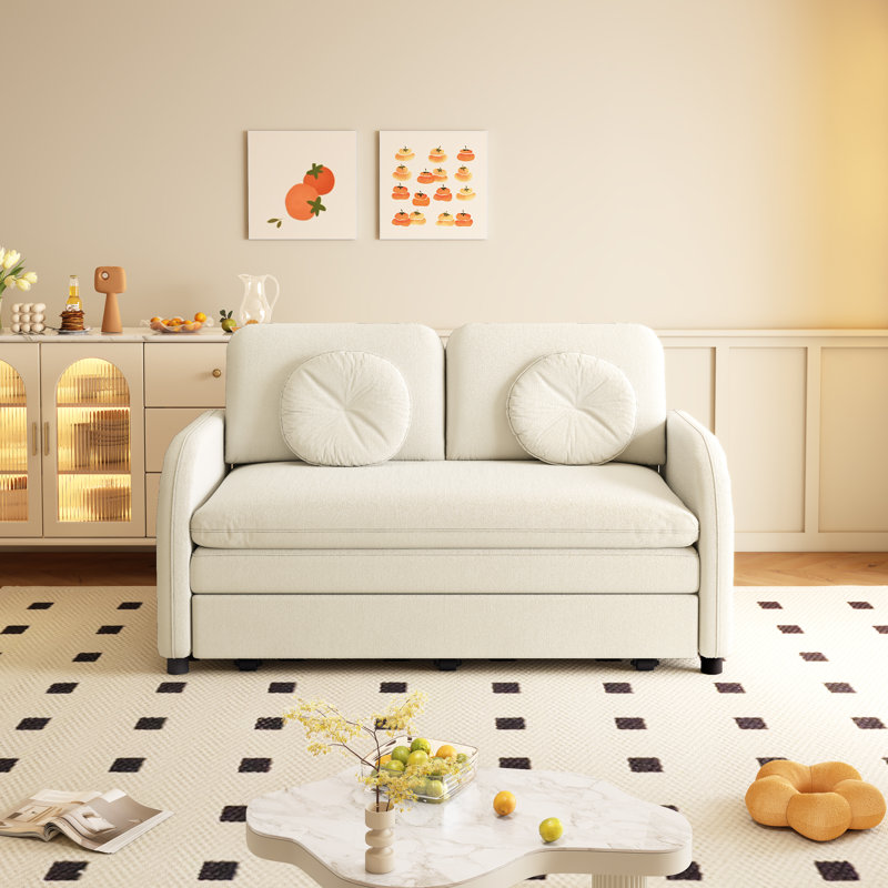 Canapé-lit 52,4 po rembourré en tissu multifonctionnel, 35,2 po H x 52,4 po l x 33 po P, Beige