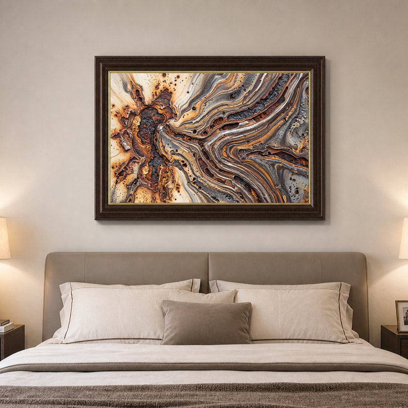 Abstrait, texture de bois brûlé, tourbillons bruns et gris, art mural sur toile, 16"H x 24"W