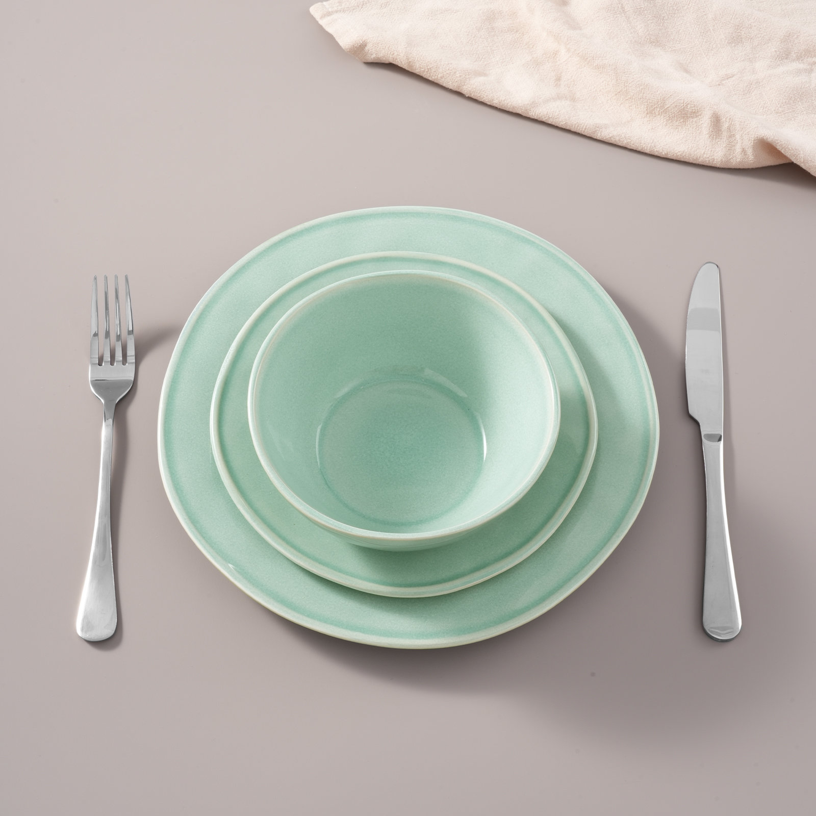 Stoneware Dinnerware Set, Mint Green