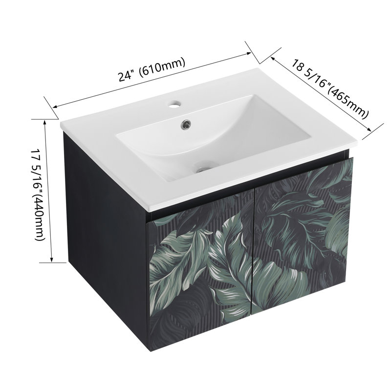 Kaminsky 24" Single Sink Wall Mounted Bathroom Vanity,Floating Vanity with 2 Doors and White Ceramic Sink Top