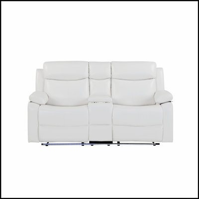Blanche White Console Reclining Loveseat With LED Lights And Speakers For Enhanced Home Entertainment