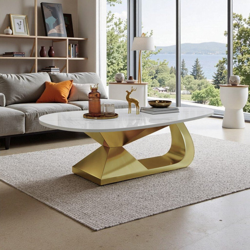 Table basse en pierre frittée Modern, Gold+White