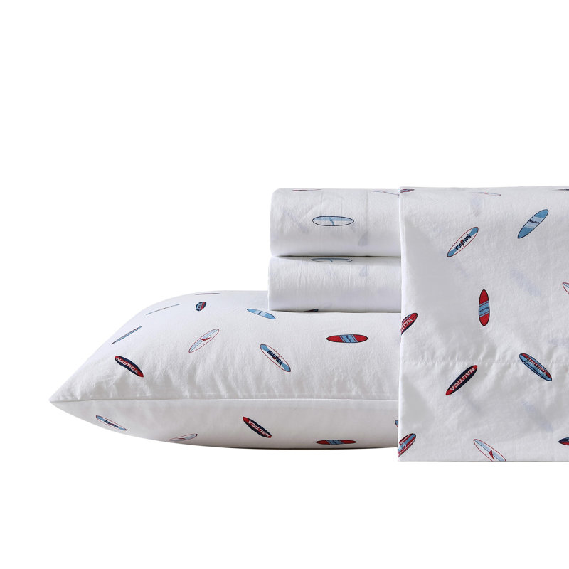 Ensemble de draps en percale de coton 200 fils Bradford, Ensemble de draps pour lit double avec 2 taies d'o, Haute vague