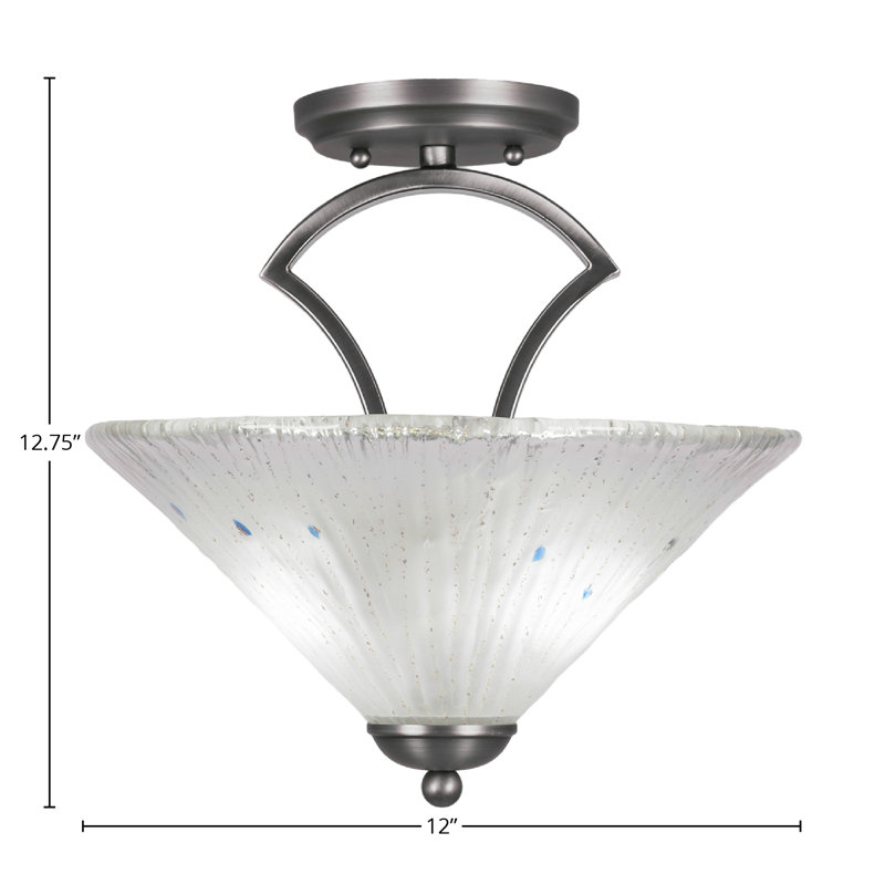 Zilo Semi-Flush 2-Bulbs Shown In Dark Granite Finish With 12" Amber Crystal Glass, Frosted, Graphite