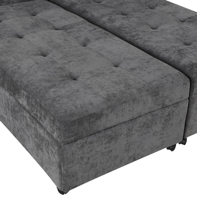 121.2" Versatile Sofa Bed Modular Sofa  Free-Combined Sofa With Two Storage Racks, Dark Gray Chenille