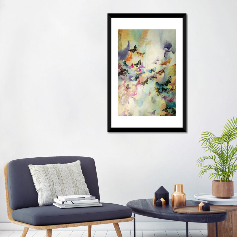 «Mariposas III», impression sur toile, H 24 po x l 16 po x P 1 po, Papier d'art encadré noir