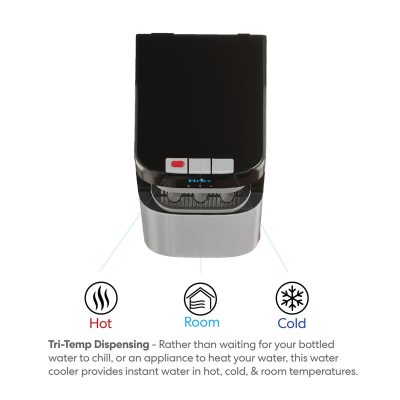 Brio Black Stainless Steel Bottleless Water Cooler Dispenser with 2-Stage Filter