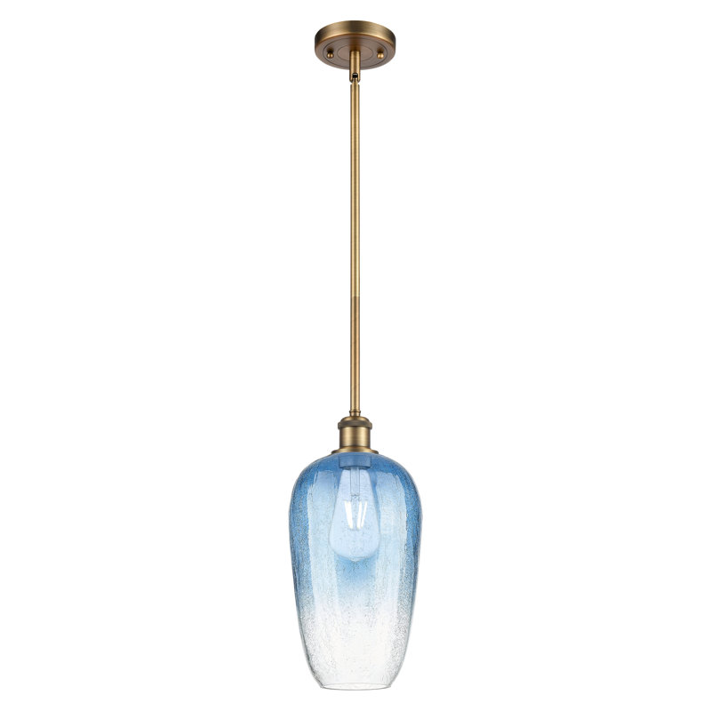 Mini-luminaire suspendu à tige 1 lumière 7 "Ballston - Caroline, Laiton brossé, Bleu saphir