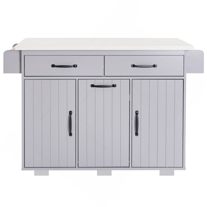 Kitchen Island with Trash Can Storage Cabinet, Kitchen Cart with Drop Leaf, Spice Rack, Towel Rack and Drawer, Rolling Kitchen Island on Wheels with Adjustable Shelf