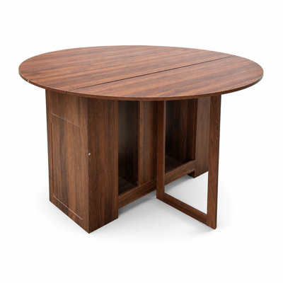 Round Drop Leaf Folding Dining Table Space-Saving Convertible Console Table for Small Apartments and Modern Dining Rooms