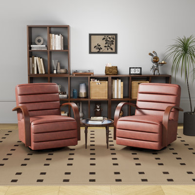 Upholstered Swivel Armchair With Solid Wood Armrests(Set Of 2)