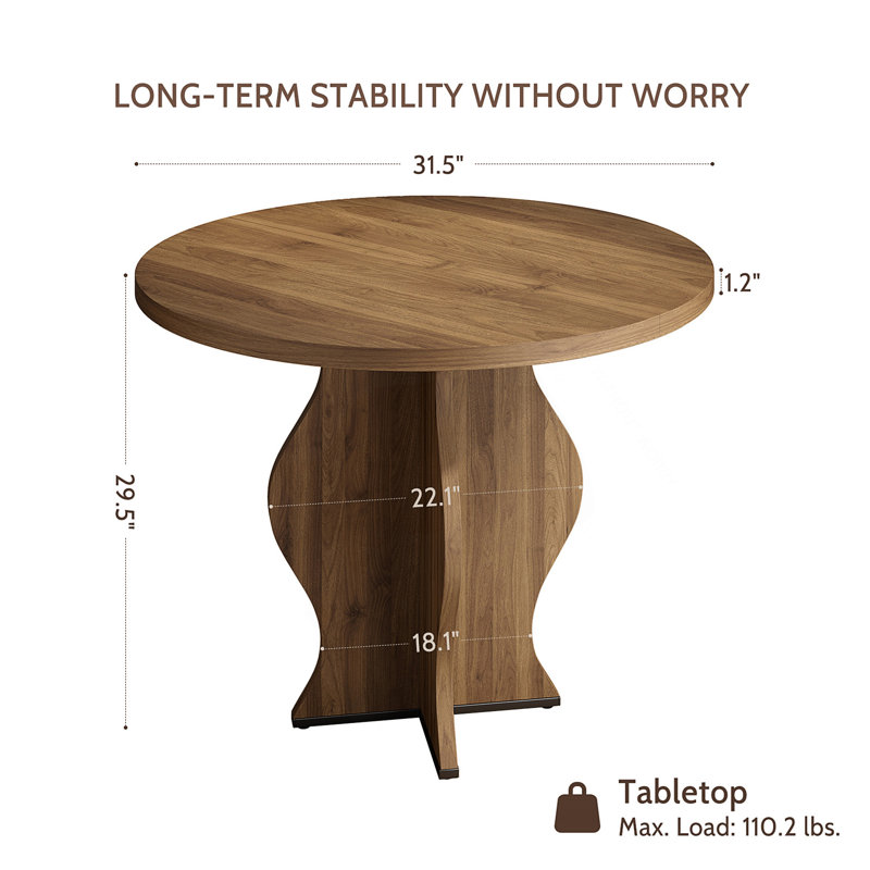 Table de salle à manger compacte ronde de 31,5 pouces pour 2 à 4 personnes, style maison de campagne moderne avec un design durable et stable