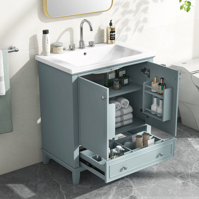 Meuble-lavabo simple 30 po avec comptoir en bois manufacturé Sherle, Vert