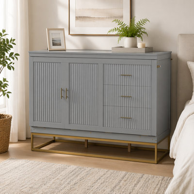 Grand lit escamotable Murphy avec portes en bois, faux tiroirs, pieds en métal