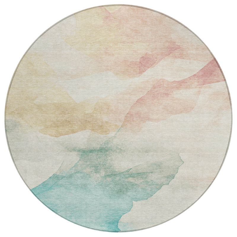 Machine Washable Indoor/Outdoor Xhevrie Pearl Rug, Round 8'