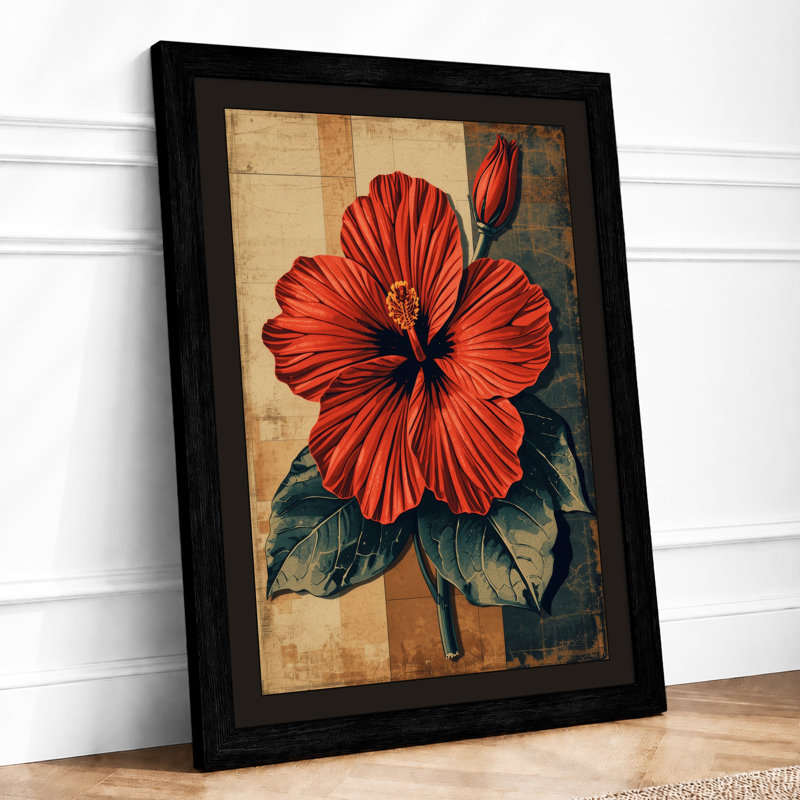 Crimson Hibiscus Botanical - Framed Print, Black, A3 - 42.0 x 29.7 cm