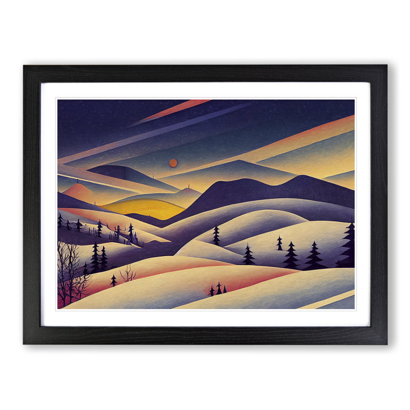 Winter Landscape Scene Abstract - Framed Print, Black Framed, 46cm H x 64cm W x 2cm D